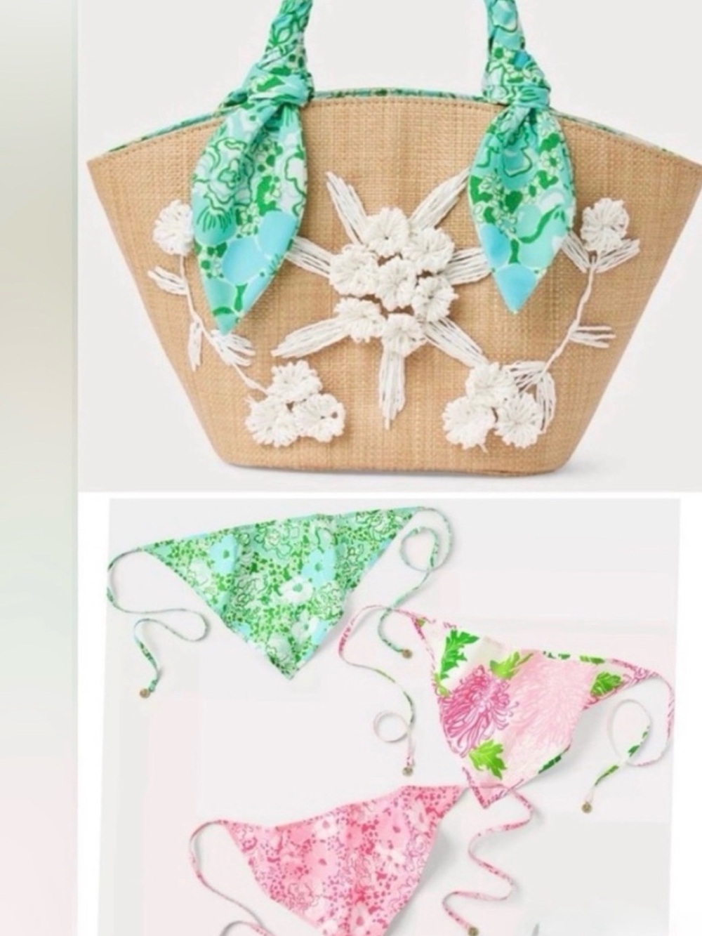 Lilly Pulitzer Straw Tote and 3 Scarves (one matching!)